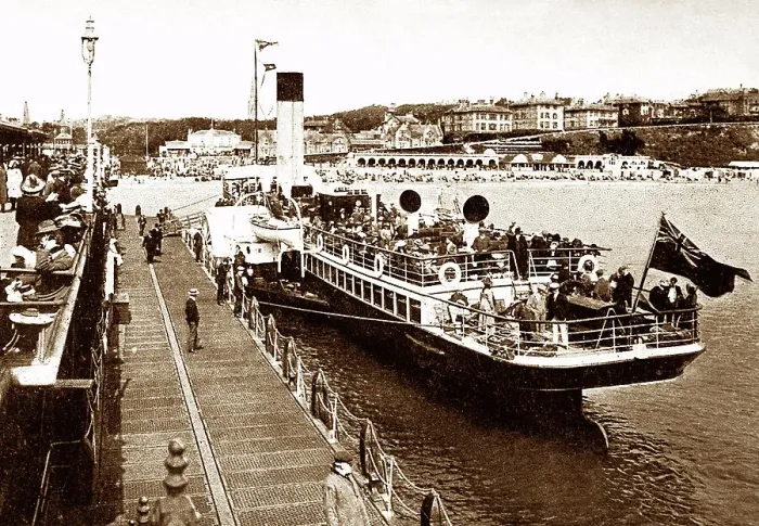 Framed Print : Bournemouth Pier and paddle steamer early 1900s Framed Print : Bournemouth Pier and paddle steamer early 1900s
