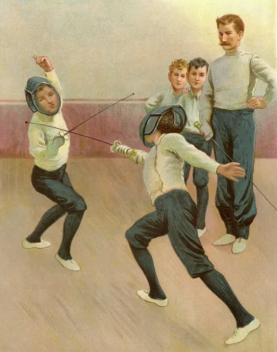 Framed Print : A Bout with the Foils, Boys Fencing Class Framed Print : A Bout with the Foils, Boys Fencing Class