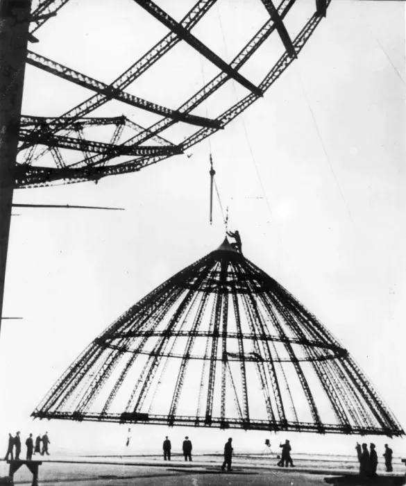 Framed Print : The bow framework of Graf Zeppelin II LZ 130 being lifted Framed Print : The bow framework of Graf Zeppelin II LZ 130 being lifted