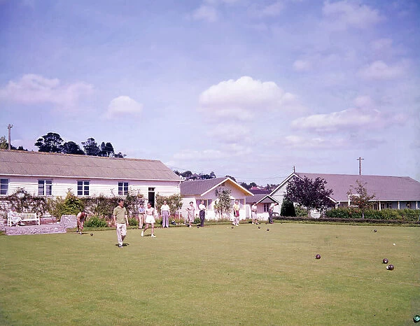 Bowling green at a holiday camp, Paignton, Devon