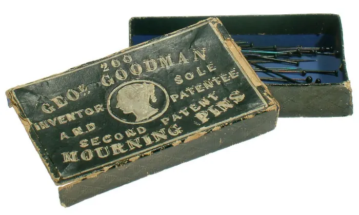 Framed Print : Box of Victorian mourning pins by George Goodman Framed Print : Box of Victorian mourning pins by George Goodman