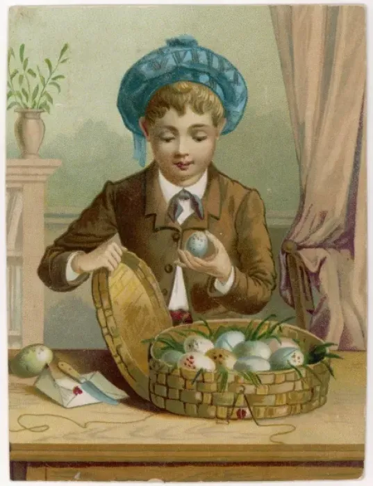 Framed Print : Boy with Basket of Eggs Framed Print : Boy with Basket of Eggs