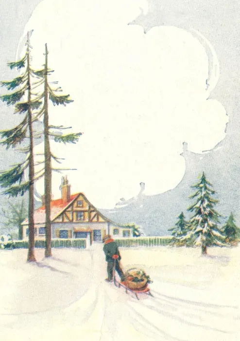 Framed Print : Boy carrying Christmas presents home on his sledge Framed Print : Boy carrying Christmas presents home on his sledge