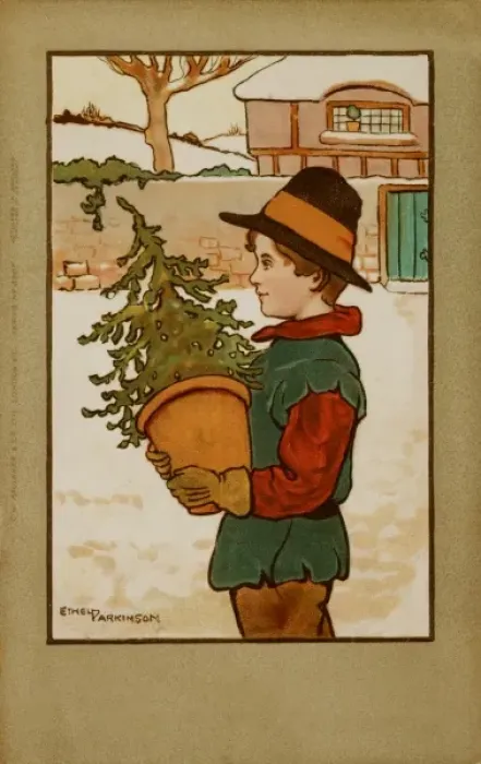 Framed Print : Boy with Christmas Tree by Ethel Parkinson Framed Print : Boy with Christmas Tree by Ethel Parkinson