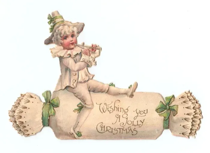 Framed Print : Boy on a cutout card in the shape of a Christmas cracker Framed Print : Boy on a cutout card in the shape of a Christmas cracker