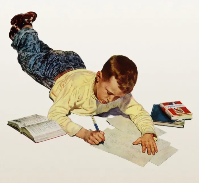 Framed Print : Boy Does Math Homework Date: 1947 Framed Print : Boy Does Math Homework Date: 1947
