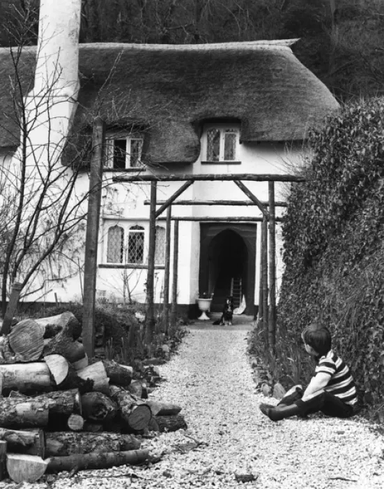 Framed Print : Boy and dog, Selworthy, Somerset