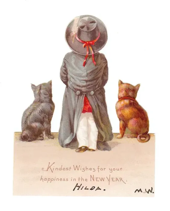 Framed Print : Boy with two dogs on a cutout New Year card Framed Print : Boy with two dogs on a cutout New Year card