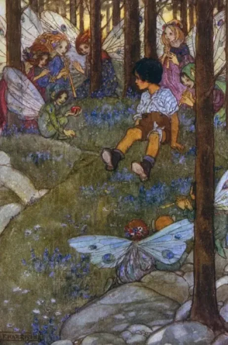 Framed Print : Boy enchanted by the fairies of the forest Framed Print : Boy enchanted by the fairies of the forest