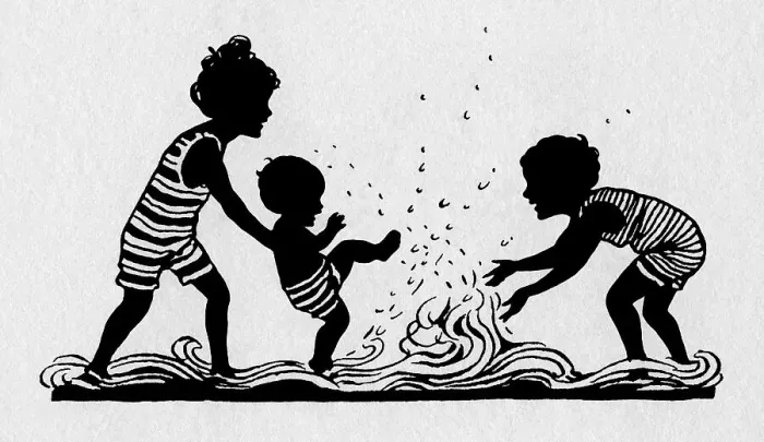 Framed Print : Boy, girl & baby in the sea Framed Print : Boy, girl & baby in the sea