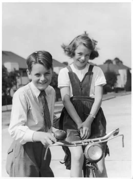 Framed Print : Boy & Girl with Bicycle Framed Print : Boy & Girl with Bicycle