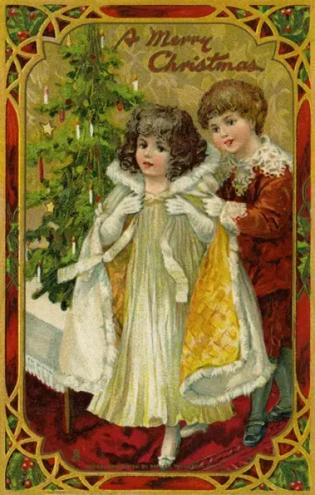 Framed Print : Boy and girl at Christmas Framed Print : Boy and girl at Christmas