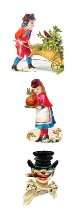 Framed Print : Boy, girl and clown on three Victorian Christmas scraps Framed Print : Boy, girl and clown on three Victorian Christmas scraps