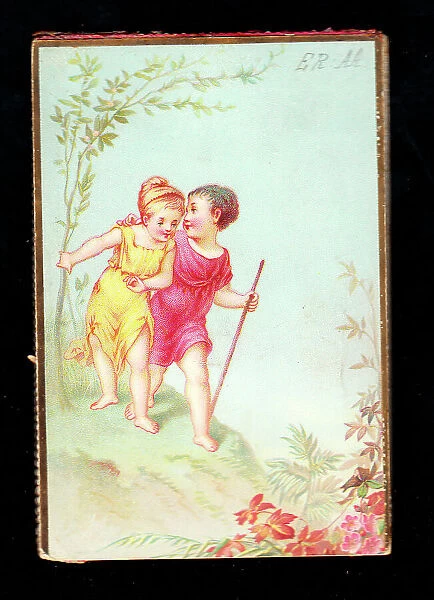 Boy and girl in the country on a romantic greetings card