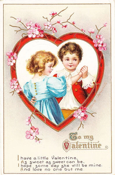 Boy and girl dancing on a Valentine postcard