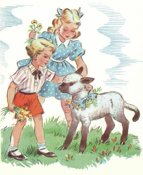 Framed Print : Boy Girl & Lamb Framed Print : Boy Girl & Lamb
