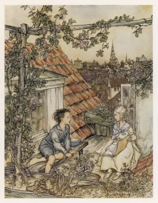 Framed Print : Boy & Girl on Rooftop Framed Print : Boy & Girl on Rooftop