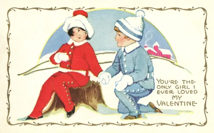 Framed Print : Boy and girl in the snow Framed Print : Boy and girl in the snow