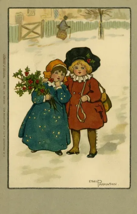 Framed Print : Boy & girl in snowy scene Framed Print : Boy & girl in snowy scene