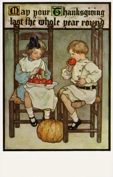 Framed Print : Boy & girl at Thanksgiving Framed Print : Boy & girl at Thanksgiving