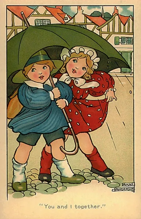 Framed Print : Boy & girl under an umbrella Framed Print : Boy & girl under an umbrella