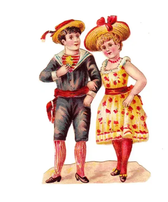 Framed Print : Boy and girl on a Victorian scrap Framed Print : Boy and girl on a Victorian scrap