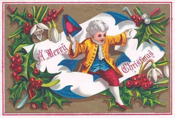 Boy in historical costume on a Christmas card