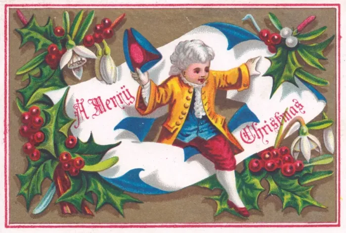 Framed Print : Boy in historical costume on a Christmas card Framed Print : Boy in historical costume on a Christmas card