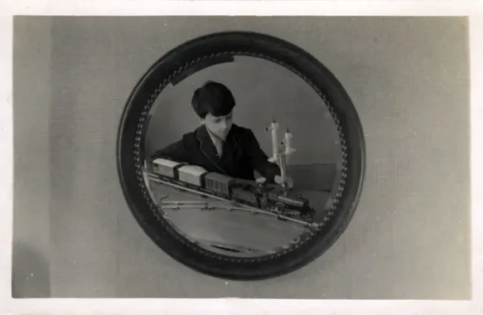 Framed Print : Boy With Hornby Gauge 0 Clockwork Train Set Framed Print : Boy With Hornby Gauge 0 Clockwork Train Set