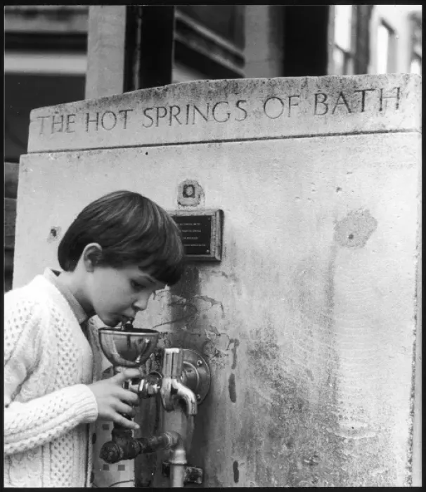 Framed Print : Boy at hot springs drinking fountain, Bath Framed Print : Boy at hot springs drinking fountain, Bath