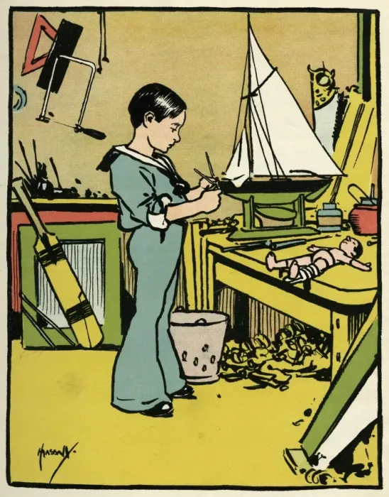 Framed Print : Boy Making Toys C1900 Framed Print : Boy Making Toys C1900