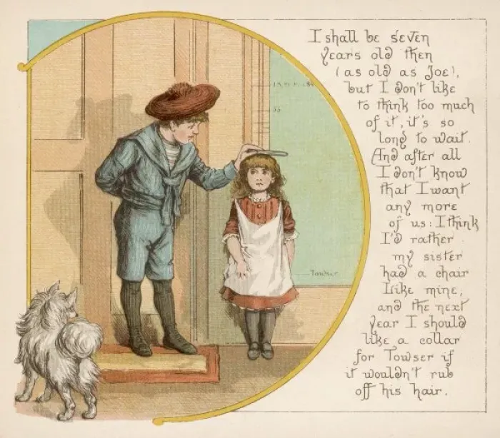 Framed Print : Boy Measures Girl 1884 Framed Print : Boy Measures Girl 1884