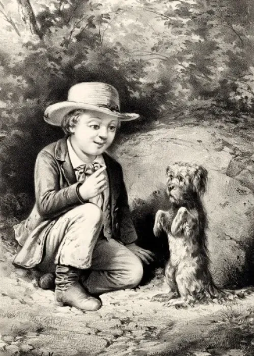 Framed Print : Boy with his pet dog Framed Print : Boy with his pet dog