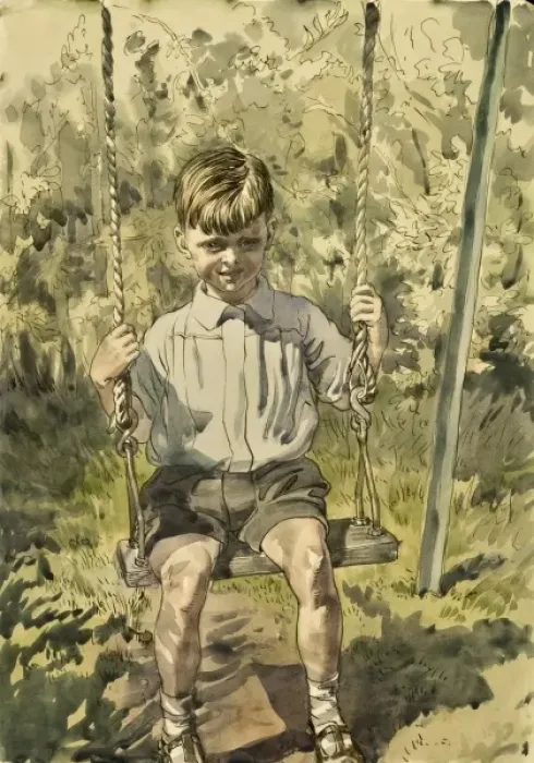 Framed Print : Boy playing on a swing Framed Print : Boy playing on a swing