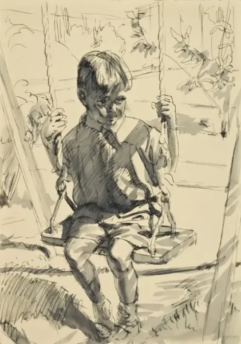 Framed Print : Boy playing on a swing Framed Print : Boy playing on a swing