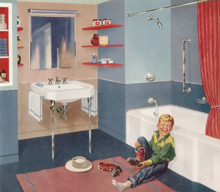 Framed Print : Boy Preparing to Bathe Date: 1950 Framed Print : Boy Preparing to Bathe Date: 1950