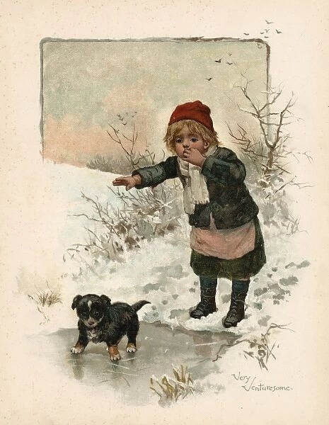 Boy and Puppy on Ice