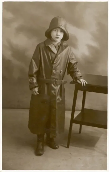 Framed Print : Boy in Rainwear 1930 Framed Print : Boy in Rainwear 1930