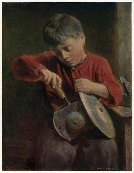 Boy repairing a clock -- Something Wrong with the Works