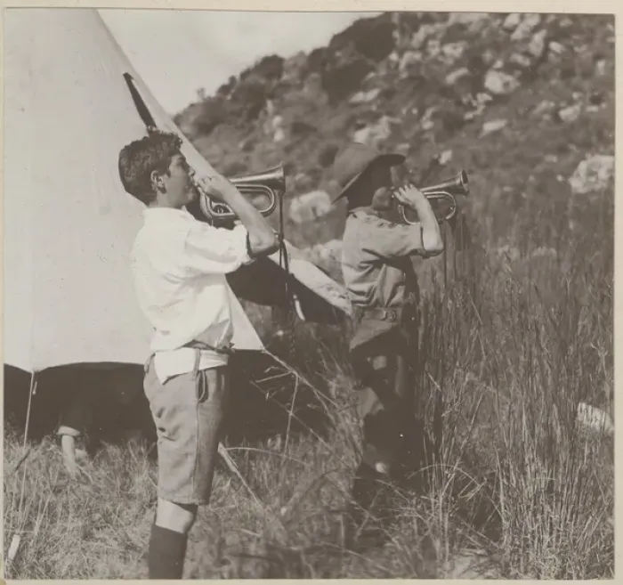Framed Print : Two boy scout buglers at camp Framed Print : Two boy scout buglers at camp