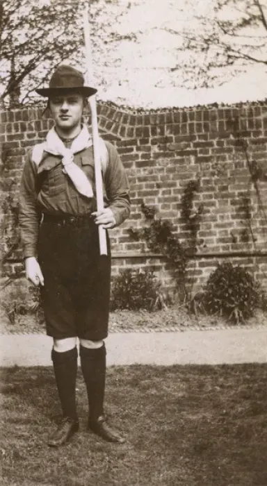 Framed Print : Boy in scout uniform in garden, Ealing, West London Framed Print : Boy in scout uniform in garden, Ealing, West London