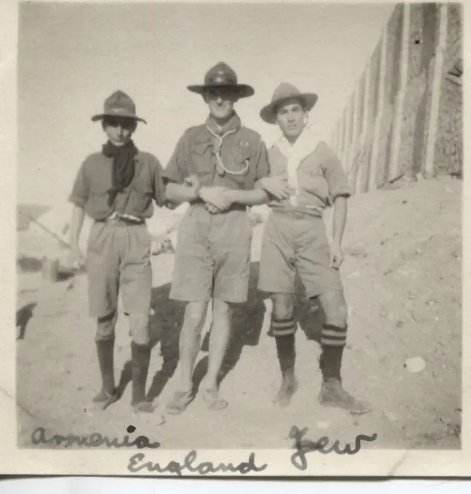 Framed Print : Three boy scouts arm in arm, Egypt