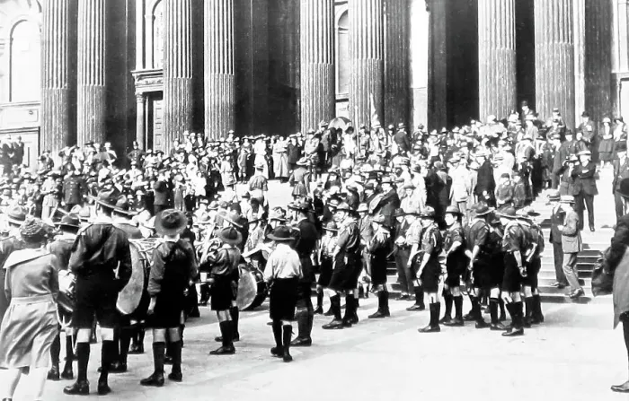 Framed Print : Boy Scouts band outside St. Paul's Cathedral, London Framed Print : Boy Scouts band outside St. Paul's Cathedral, London
