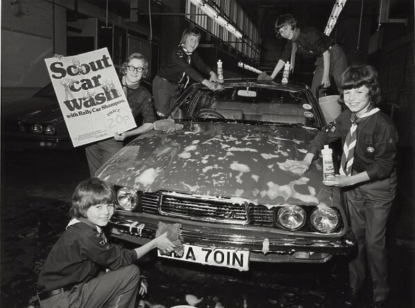 Boy Scouts car washing during Scout Job Week