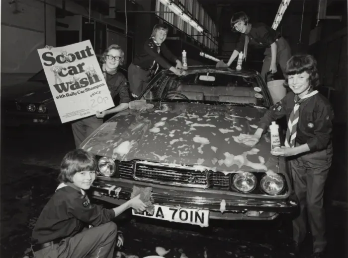 Framed Print : Boy Scouts car washing during Scout Job Week Framed Print : Boy Scouts car washing during Scout Job Week