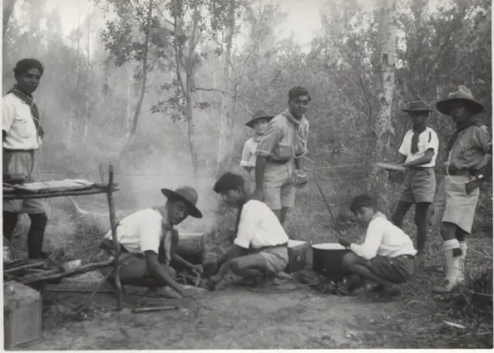Framed Print : Boy scouts cooking in the open air, Mauritius Framed Print : Boy scouts cooking in the open air, Mauritius