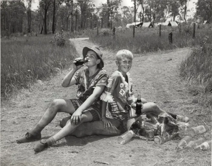 Framed Print : Boy scouts drinking from bottles, Australia Framed Print : Boy scouts drinking from bottles, Australia