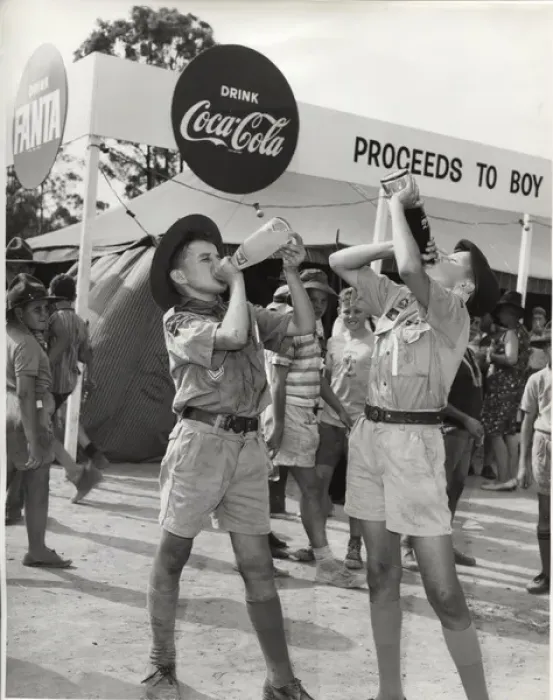 Framed Print : Boy scouts drinking from bottles, Australia Framed Print : Boy scouts drinking from bottles, Australia