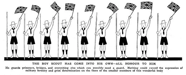 Boy Scouts with flags in wartime by Fish, WW1