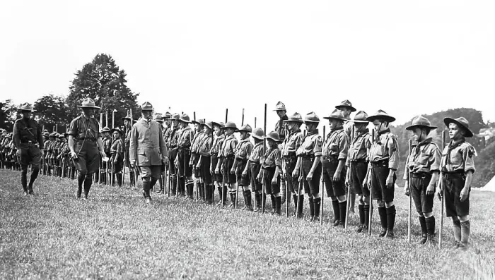 Framed Print : Boy Scouts being inspected, early 1900s